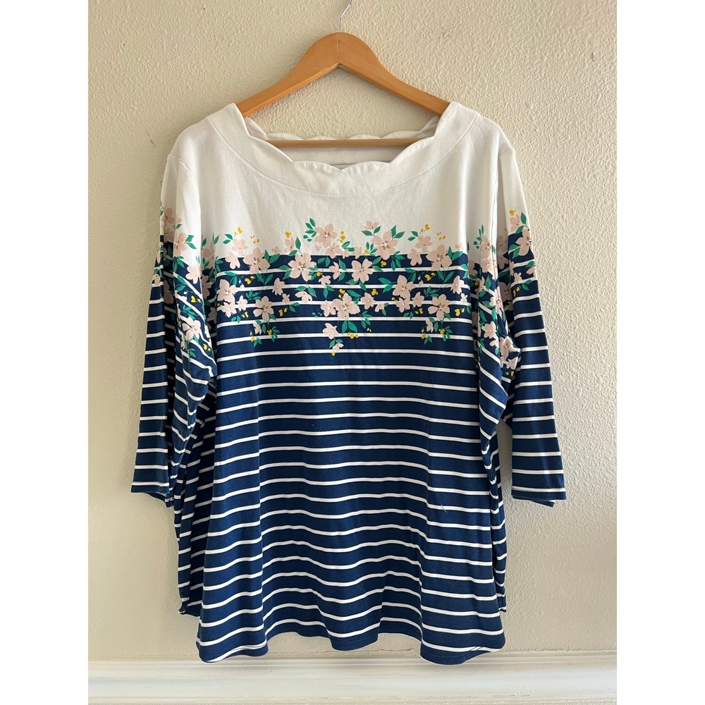 Croft & Barrow Floral Striped Top Size 3XL Cottagecore Whimsical Boho Preppy